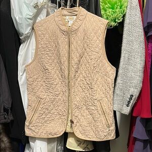 Talbots Beige Quilted Vest Sleeveless Zip-Front